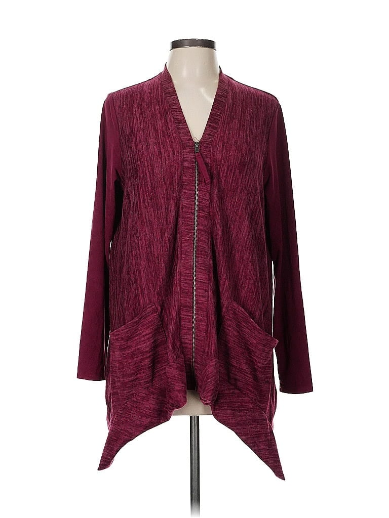 Pre-owned Logo By Lori Goldstein Cardigan Sweater In Burgundy