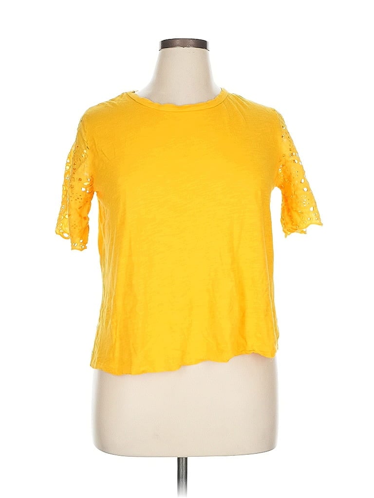 Pre-owned Life Style Short Sleeve Top Yellow Crew Neck Tops