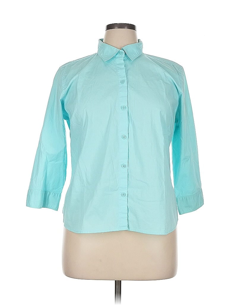 Pre-owned Eddie Bauer 3/4 Sleeve Button Down Shirt In Blue