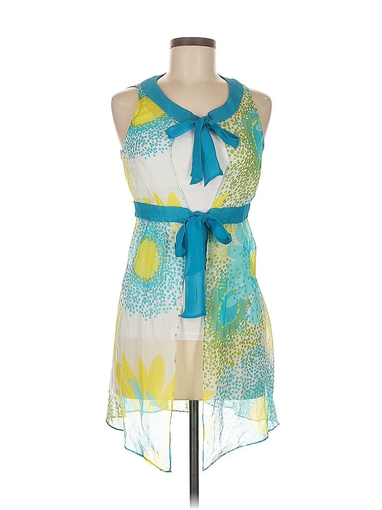 Pre-owned Milly Cabana Sleeveless Silk Top Teal Halter Neckline Tops In Blue