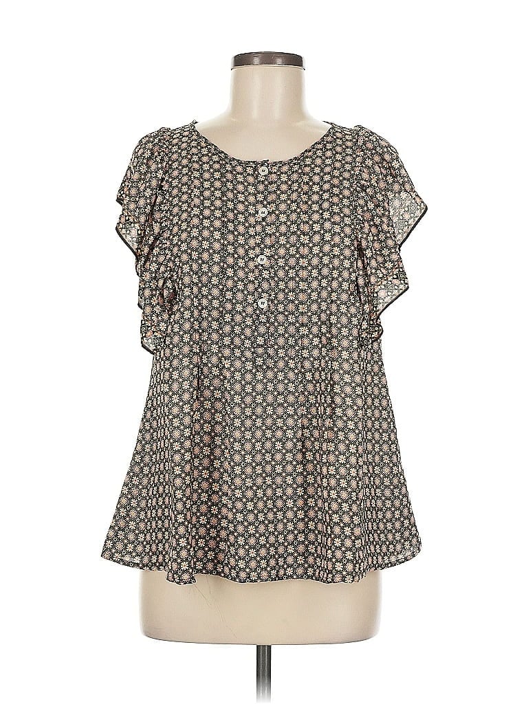 Pre-owned Max Studio Short Sleeve Blouse In Brown