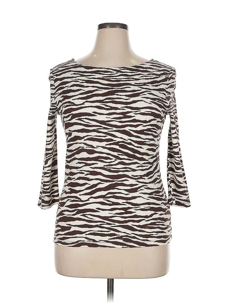 Pre-owned Jones New York Signature 3/4 Sleeve T-shirt In Brown