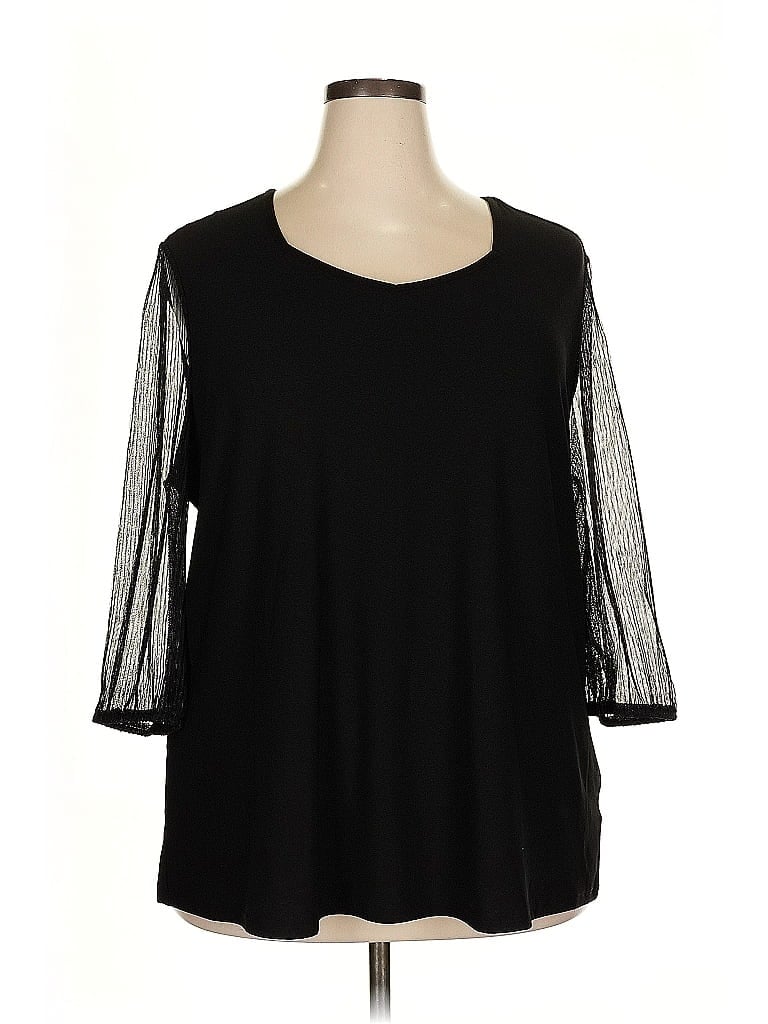 Click to view more detailed imagery on our partner's website Pre-owned 89th & Madison 3/4 Sleeve Top Black Scoop Neck Tops
