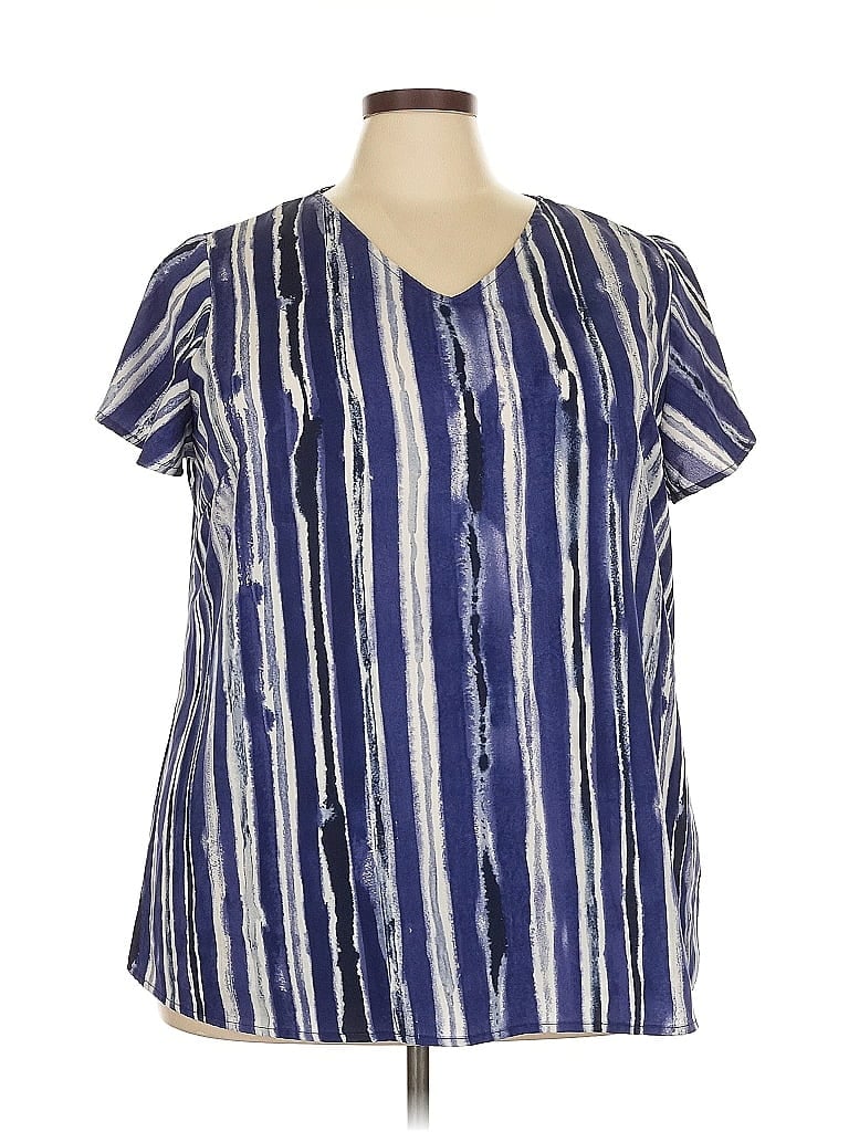 Agnes Orinda 100% Rayon Blue Short Sleeve Blouse Size 3X - photo 1