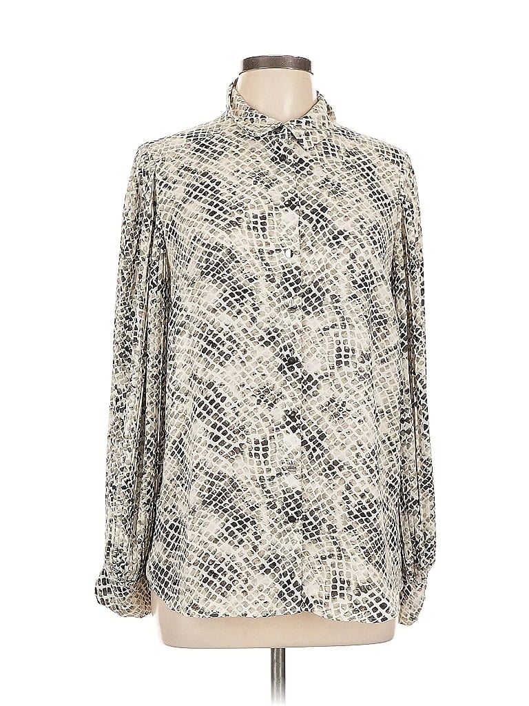 Pre-owned T Tahari Long Sleeve Blouse In Silver