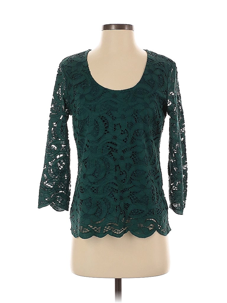 Click to view more detailed imagery on our partner's website Pre-owned Nanette Lepore 3/4 Sleeve Top Teal Scoop Neck Tops In Blue