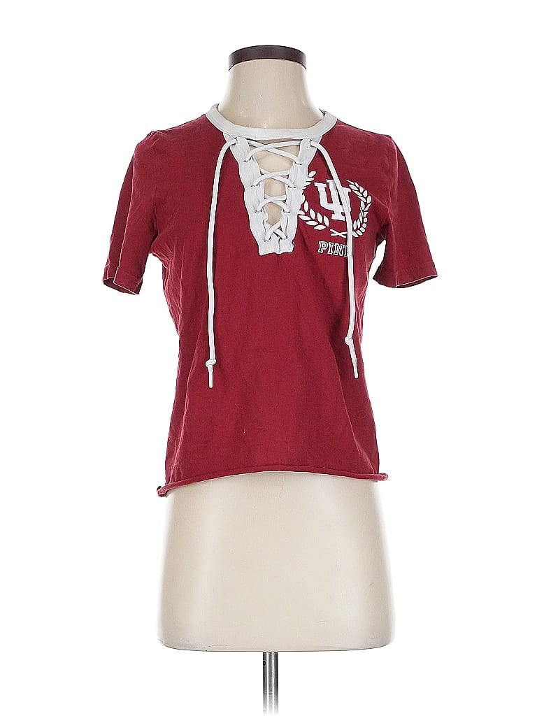 Pre-owned Victoria's Secret Pink Short Sleeve Top Burgundy Keyhole Neckline Tops