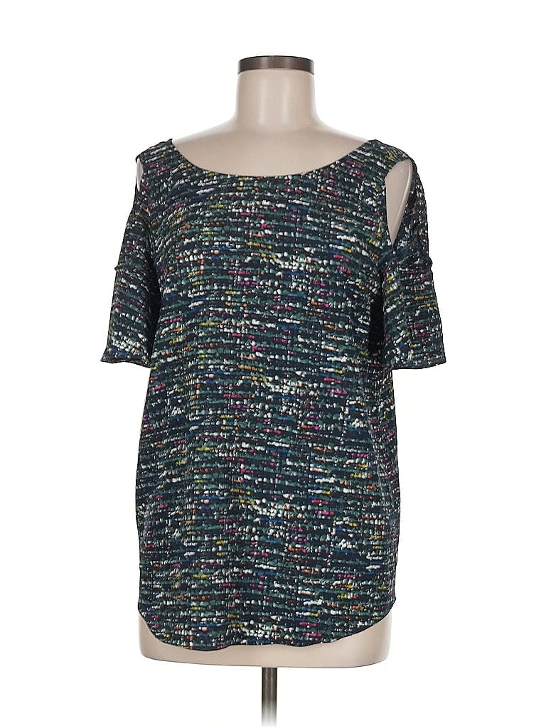 Pre-owned Cooper & Ella Short Sleeve Top Teal Cold Shoulder Neckline Tops In Blue