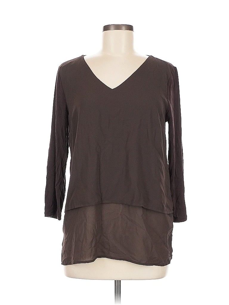 Pre-owned Michael Michael Kors 3/4 Sleeve Top Brown V Neck Tops