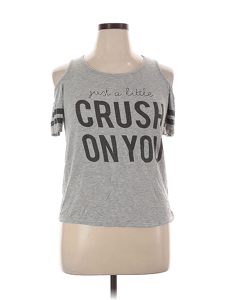 Click to view more detailed imagery on our partner's website Pre-owned Messy Bun Just Chillin Tank Top Gray Cold Shoulder Neckline Tops