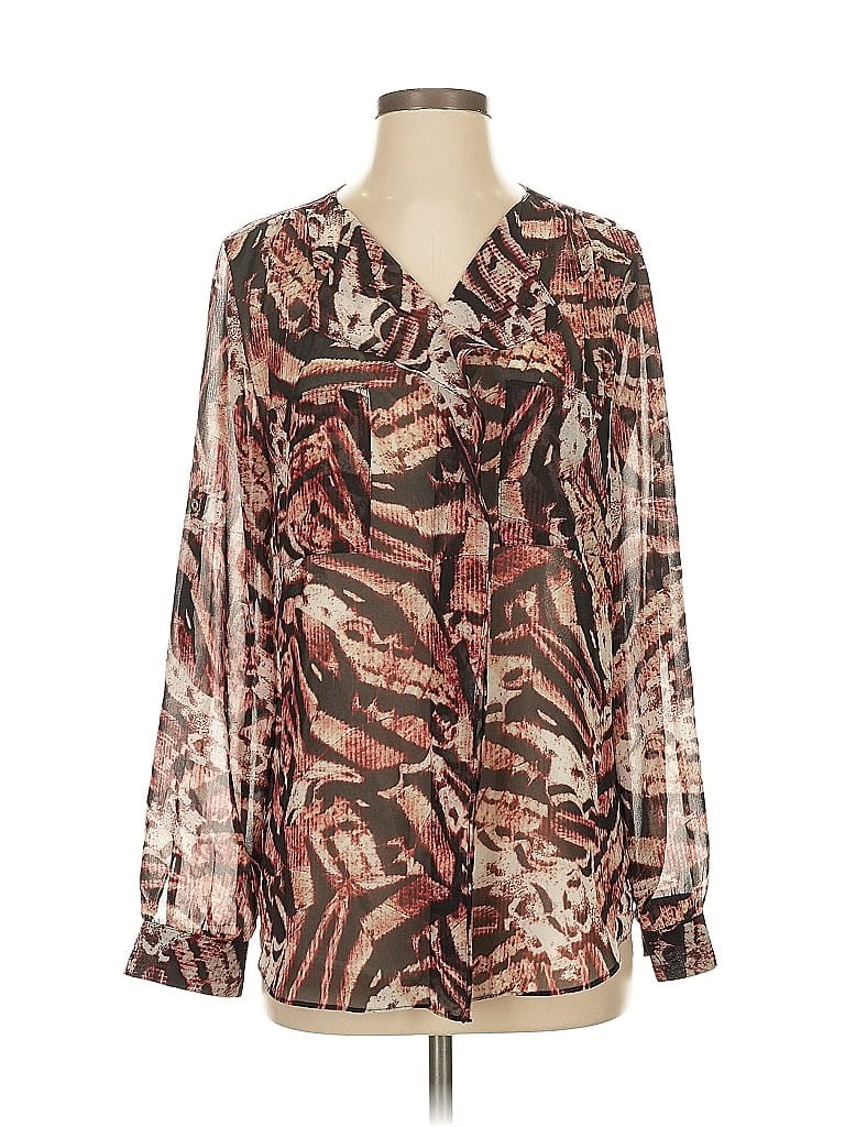 Pre-owned Calvin Klein Long Sleeve Blouse In Brown