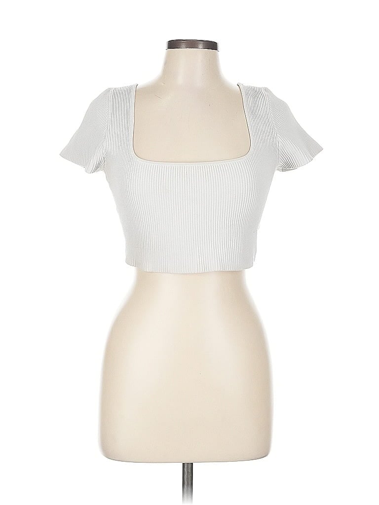 Pre-owned Babaton Short Sleeve Top White Sweetheart Neckline Tops