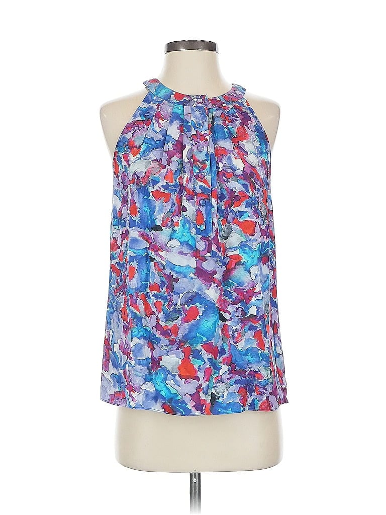 Pre-owned Theory Sleeveless Silk Top Blue Halter Neckline Tops