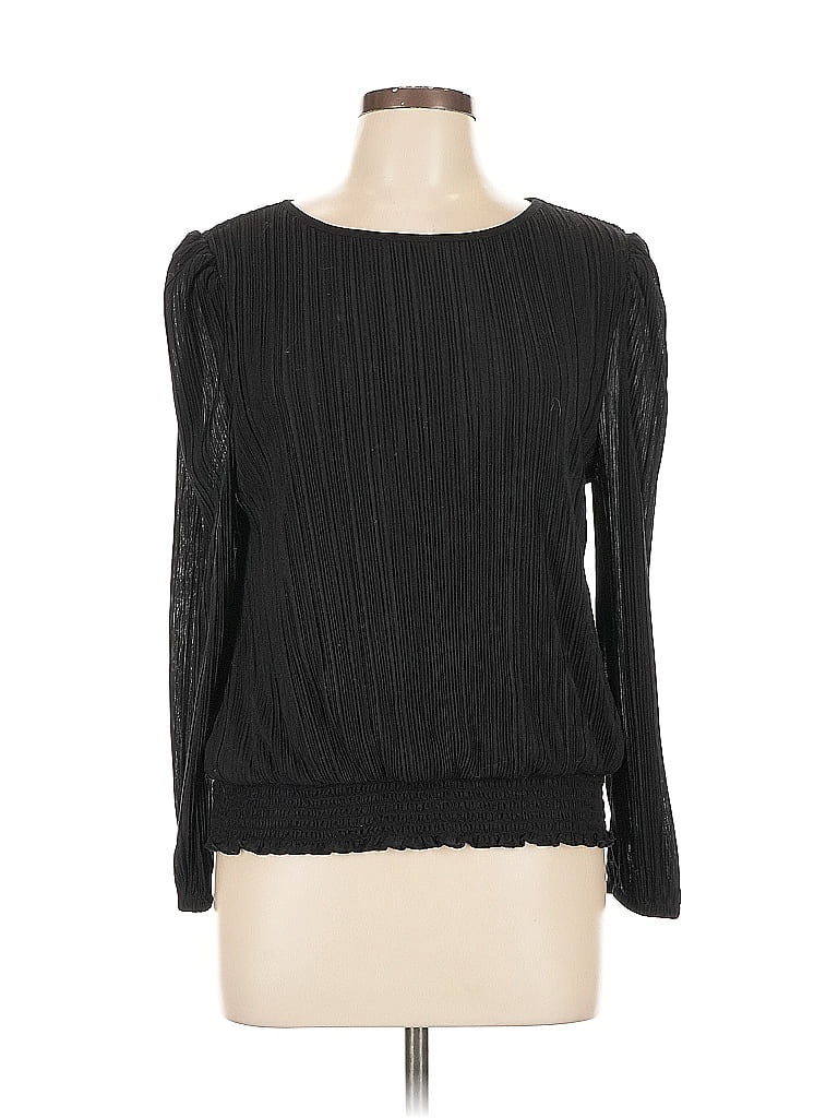 Pre-owned Ann Taylor Factory Long Sleeve Top Black Boatneck Tops