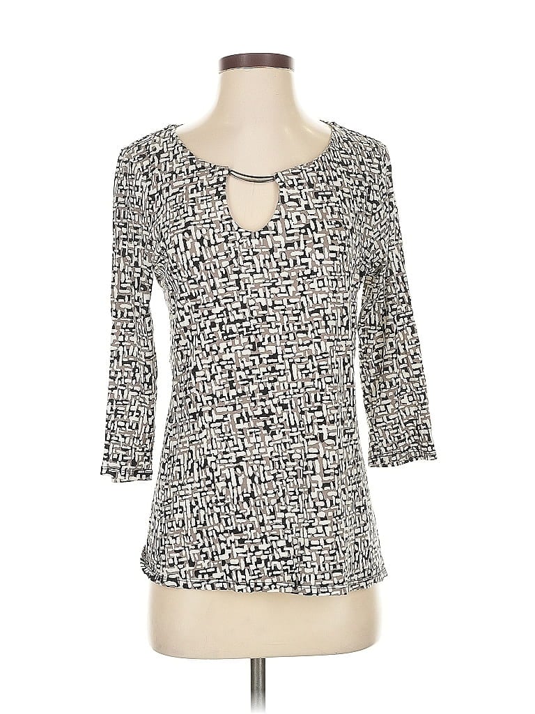 Pre-owned Dana Buchman 3/4 Sleeve Top Gray Keyhole Neckline Tops