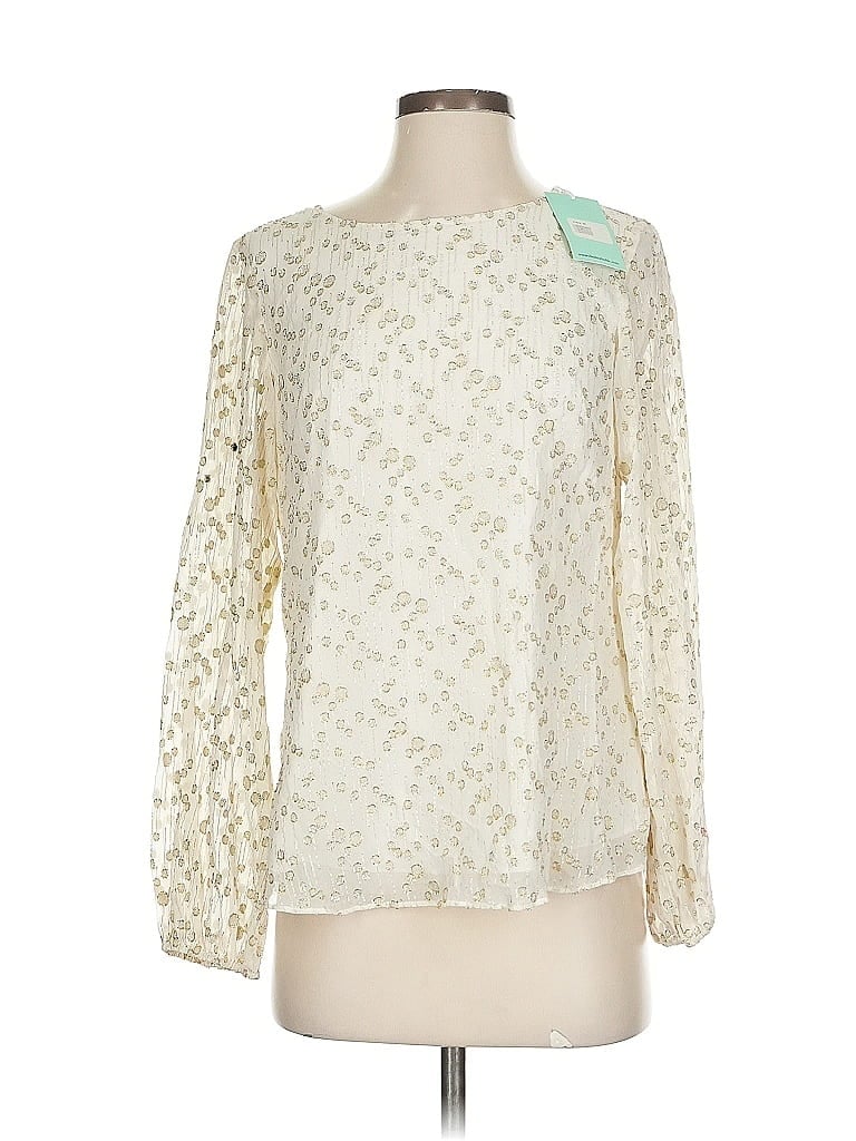 Sail To Sable Long Sleeve Silk Top Ivory Square Neckline Tops In White