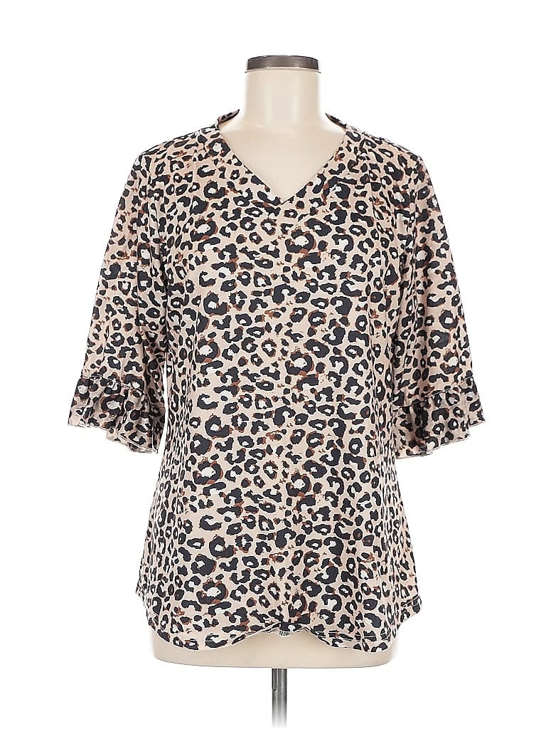 Pre-owned Assorted Brands 3/4 Sleeve T-shirt In Brown