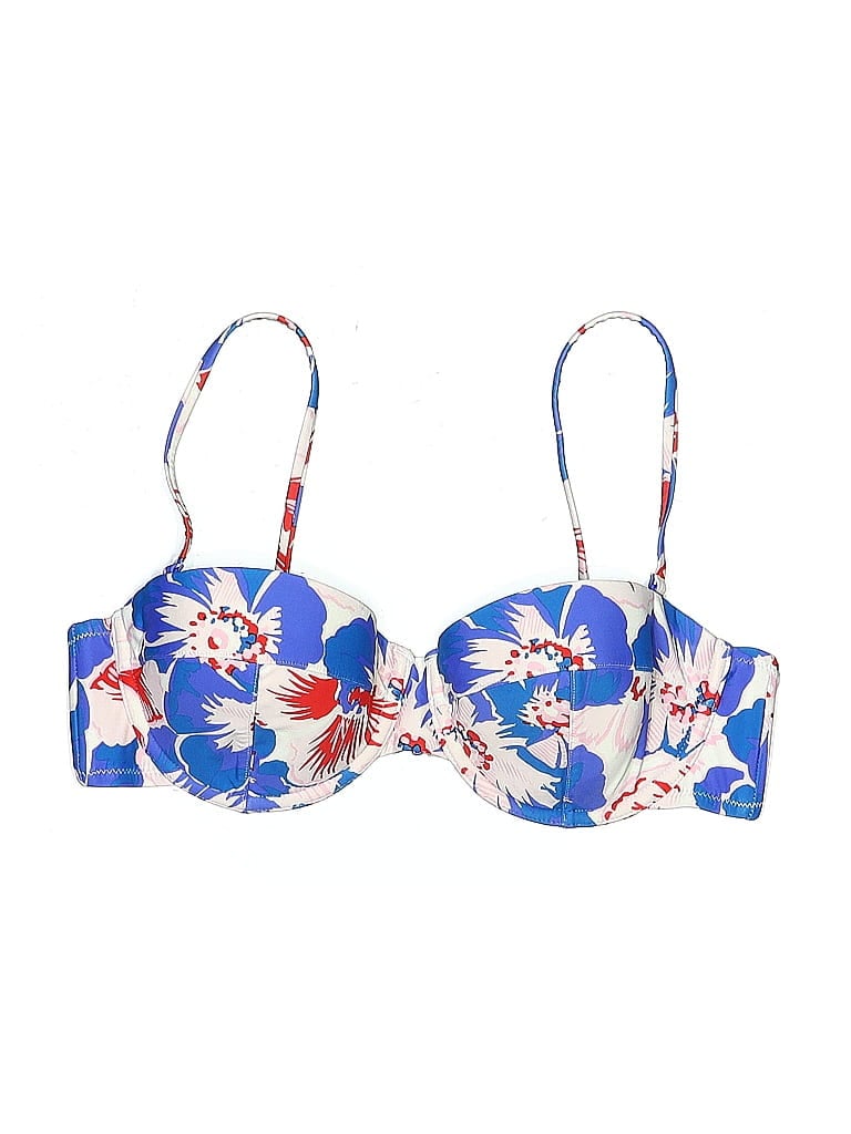 Click to view more detailed imagery on our partner's website Pre-owned Jcrew Swimsuit Top Blue Floral Pattern Swimwear