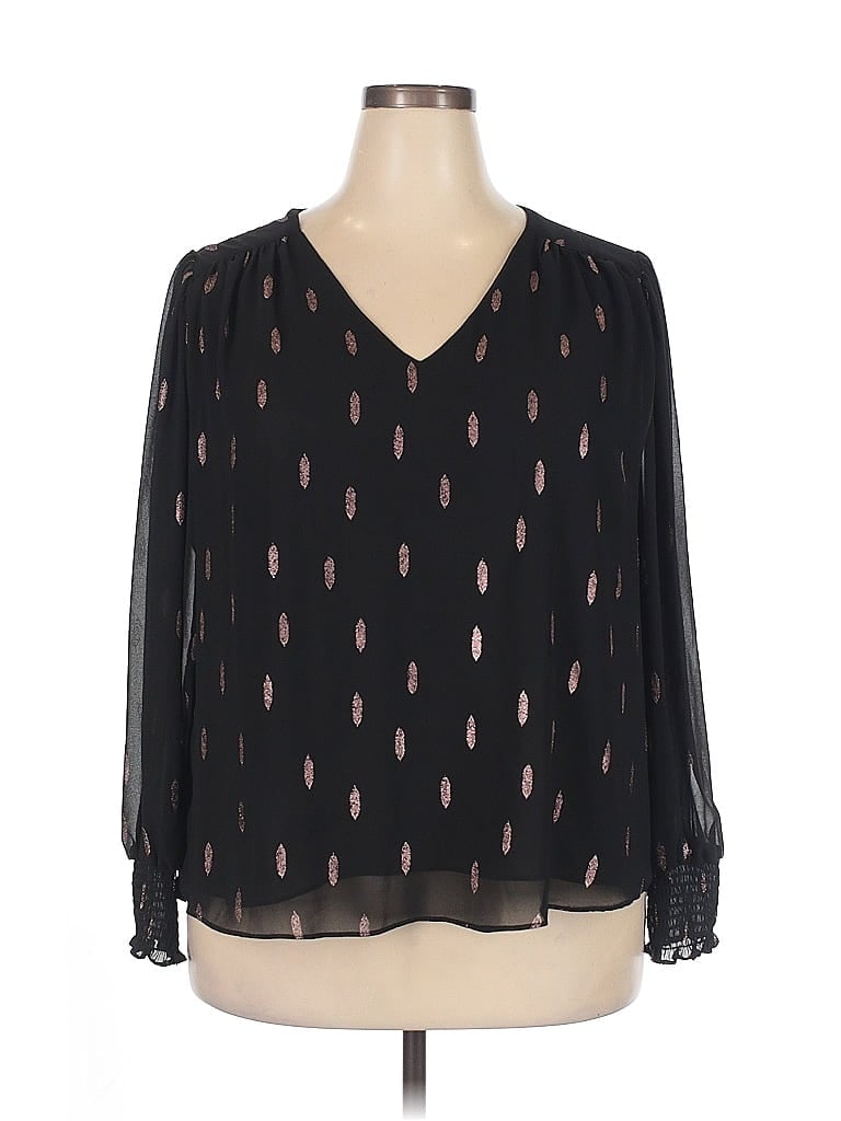 Pre-owned 1.state Long Sleeve Blouse In Black