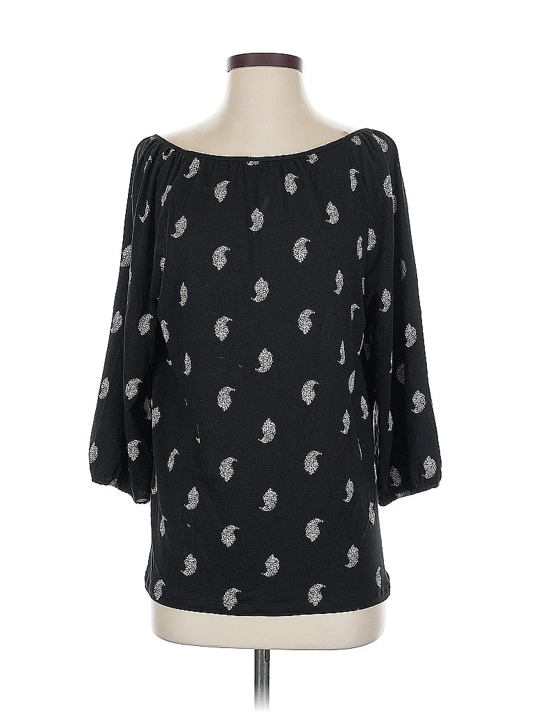 Pre-owned Garnet Hill 3/4 Sleeve Blouse In Black