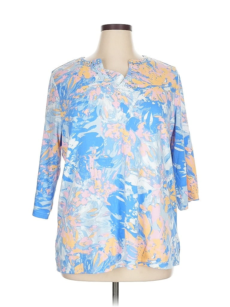 Pre-owned Quacker Factory 3/4 Sleeve Blouse In Blue