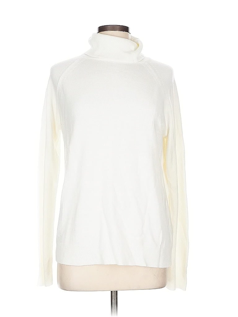Pre-owned Karen Scott Turtleneck Sweater In White