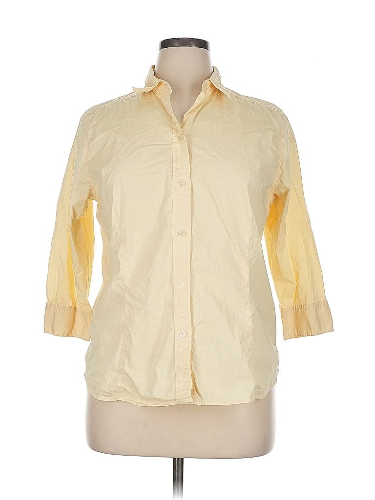 Pre-owned Eddie Bauer 3/4 Sleeve Button Down Shirt In Yellow