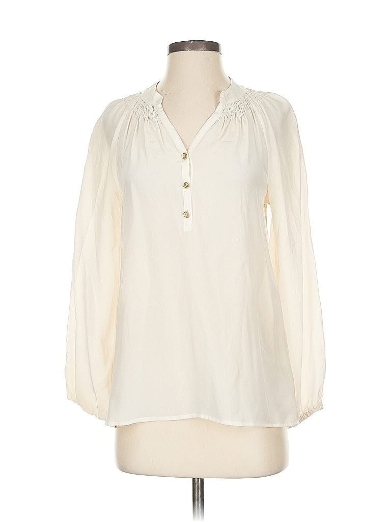 Pre-owned Lilly Pulitzer Long Sleeve Silk Top Ivory Keyhole Neckline Tops In White