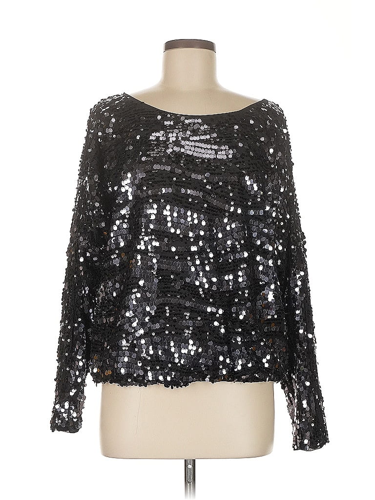 Pre-owned Rachel Zoe Long Sleeve Top Silver Off The Shoulder Neckline Tops