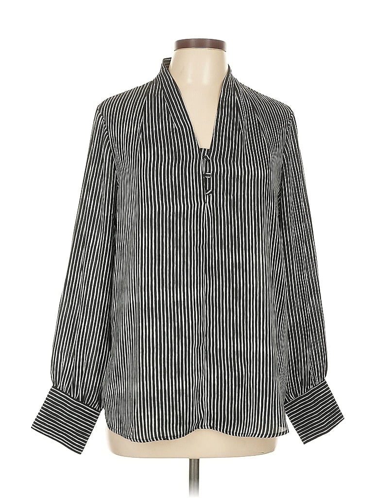Pre-owned Adrianna Papell Long Sleeve Blouse In Black