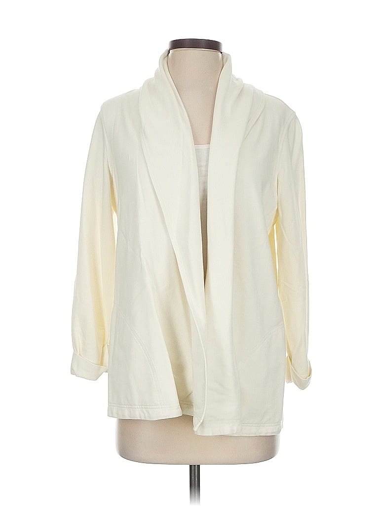 Pre-owned Lands' End Cardigan Sweater In White