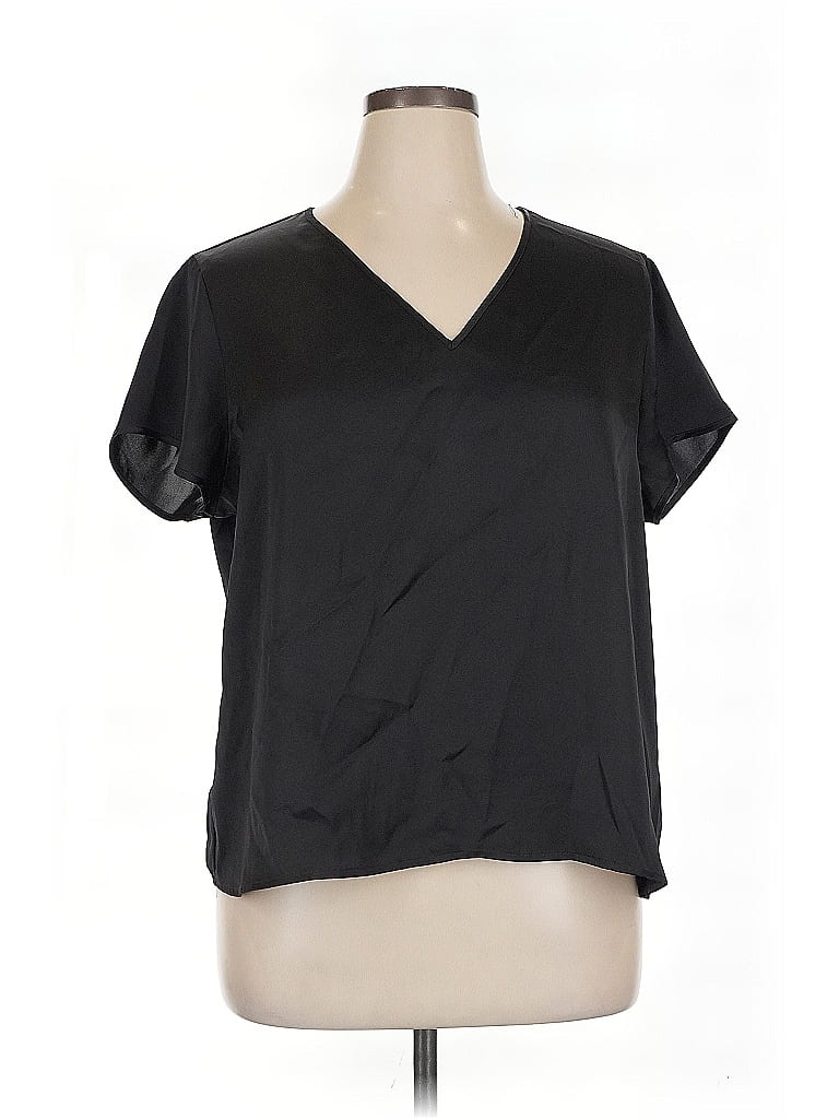 Pre-owned Express Short Sleeve Blouse In Black