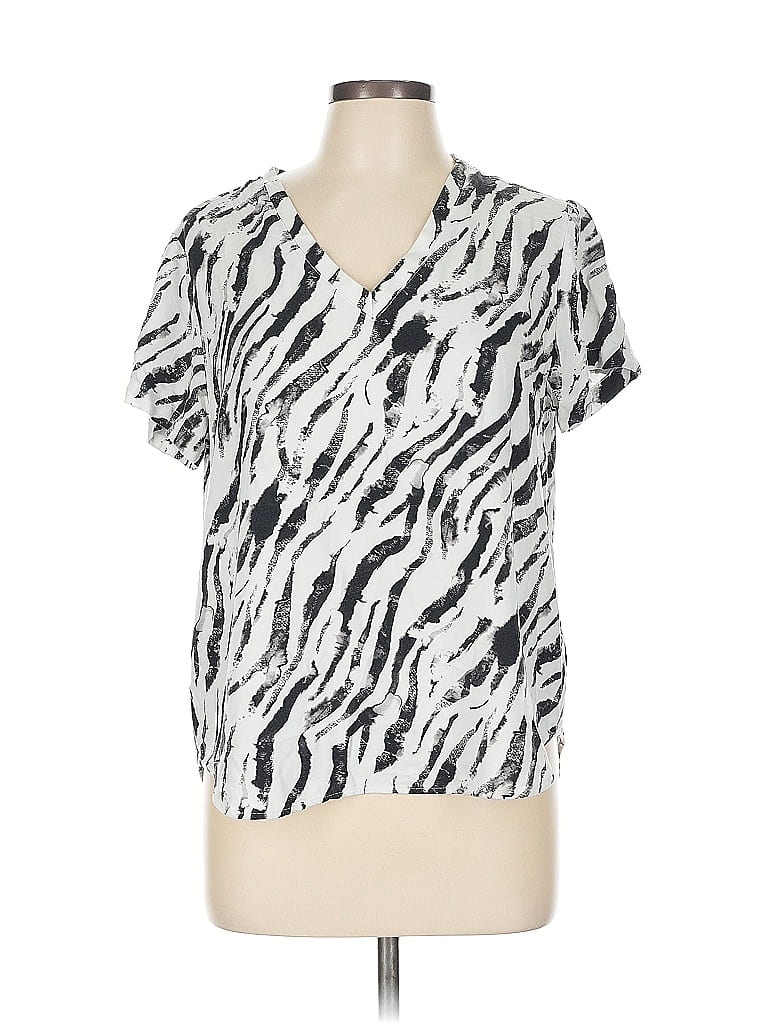 Cloth & Stone 100% Rayon Animal Print Ivory Short Sleeve Henley Size L - photo 1