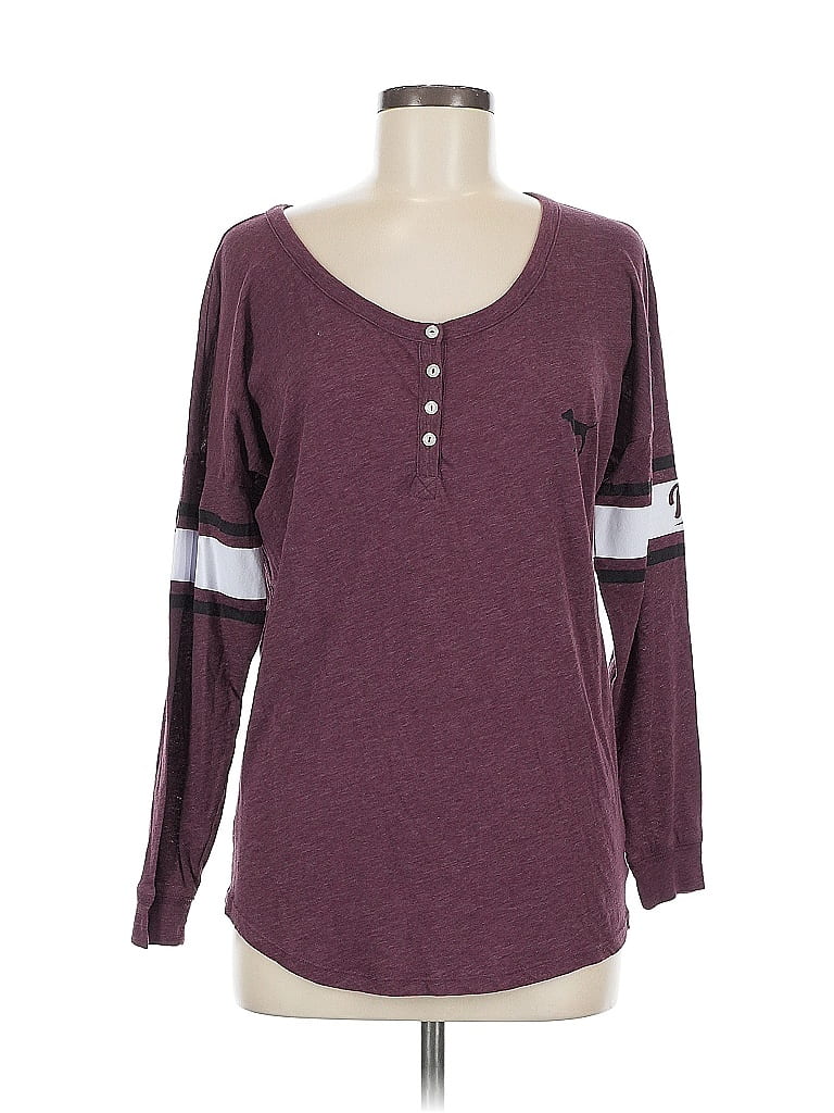 Pre-owned Victoria's Secret Pink Long Sleeve Henley Shirt In Burgundy