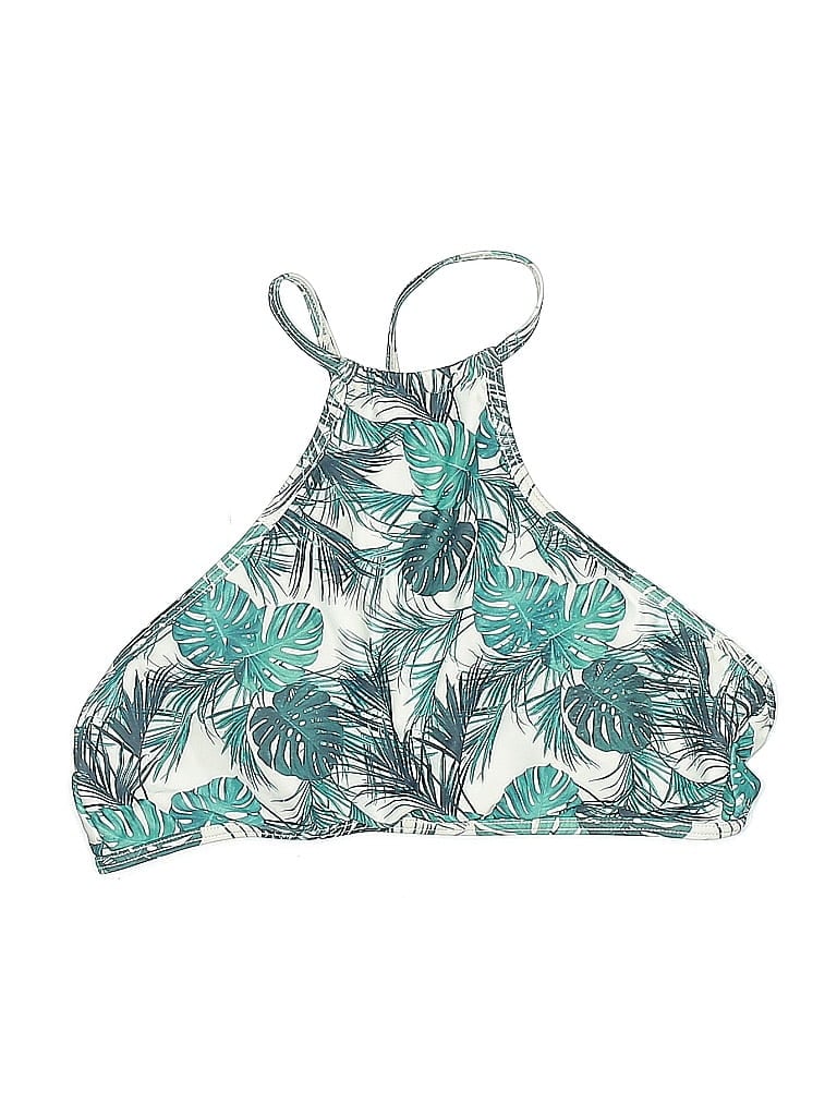 Pre-owned La Hearts Swimsuit Top Green Tropical Pattern Swimwear
