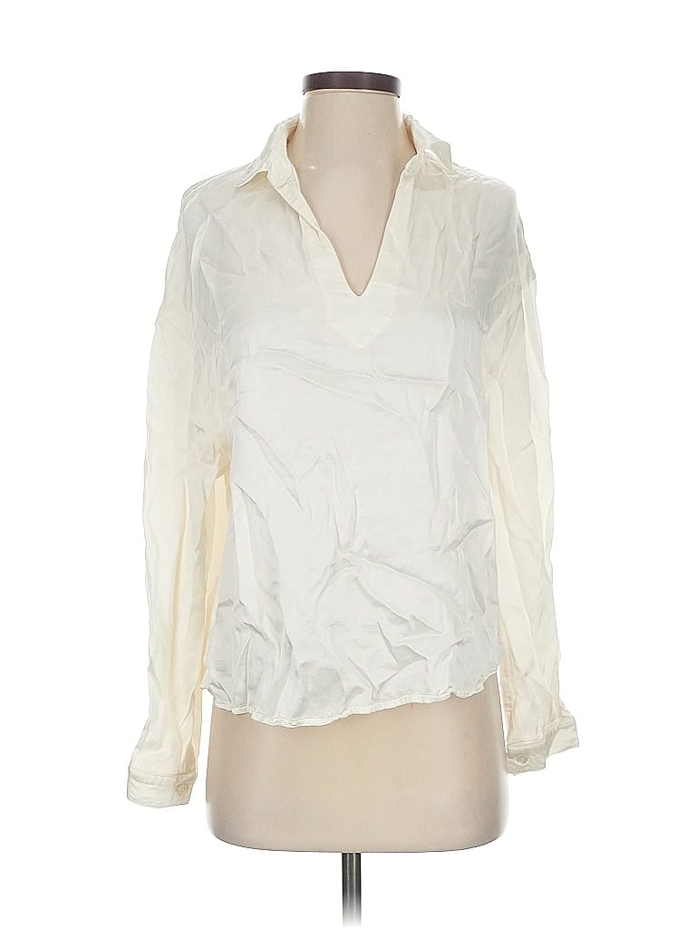 Pre-owned Raquel Allegra Long Sleeve Blouse In White