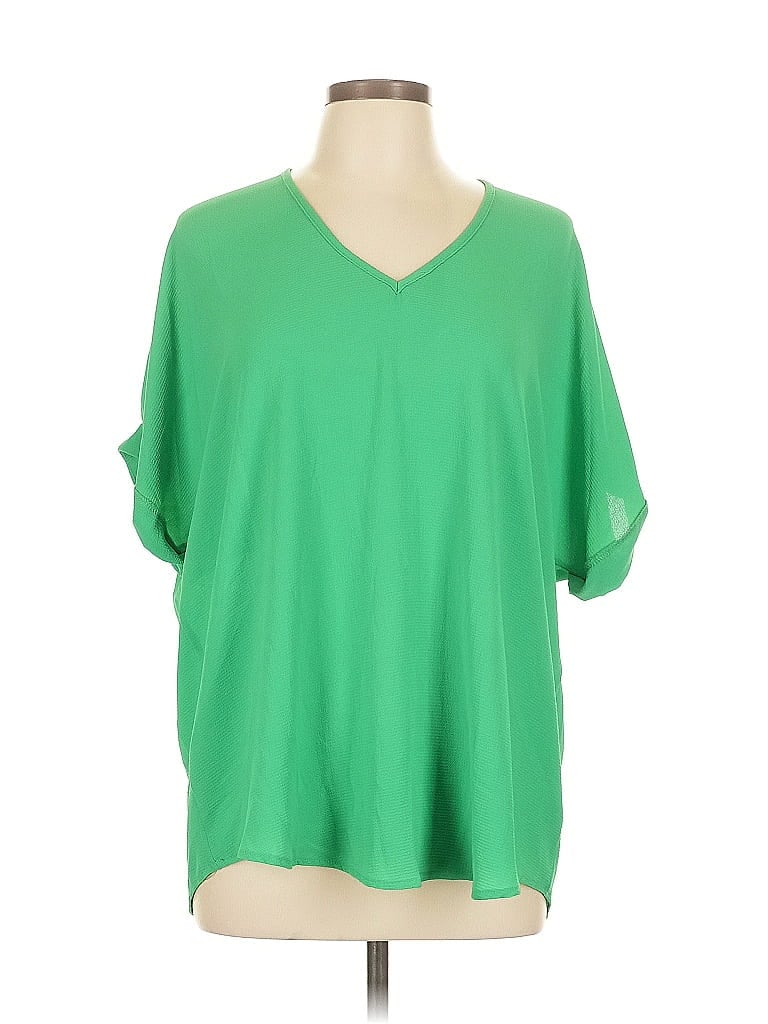 Pre-owned She + Sky Short Sleeve Blouse In Green