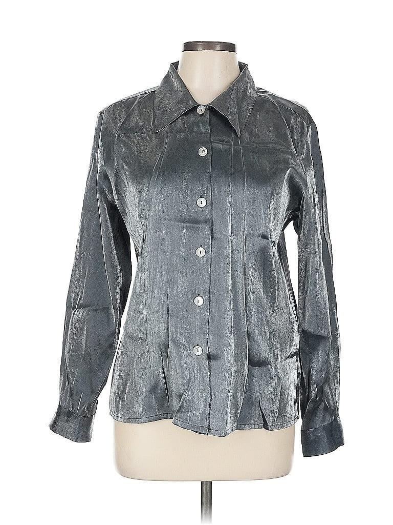 Pre-owned Impressions Of California Long Sleeve Blouse In Silver