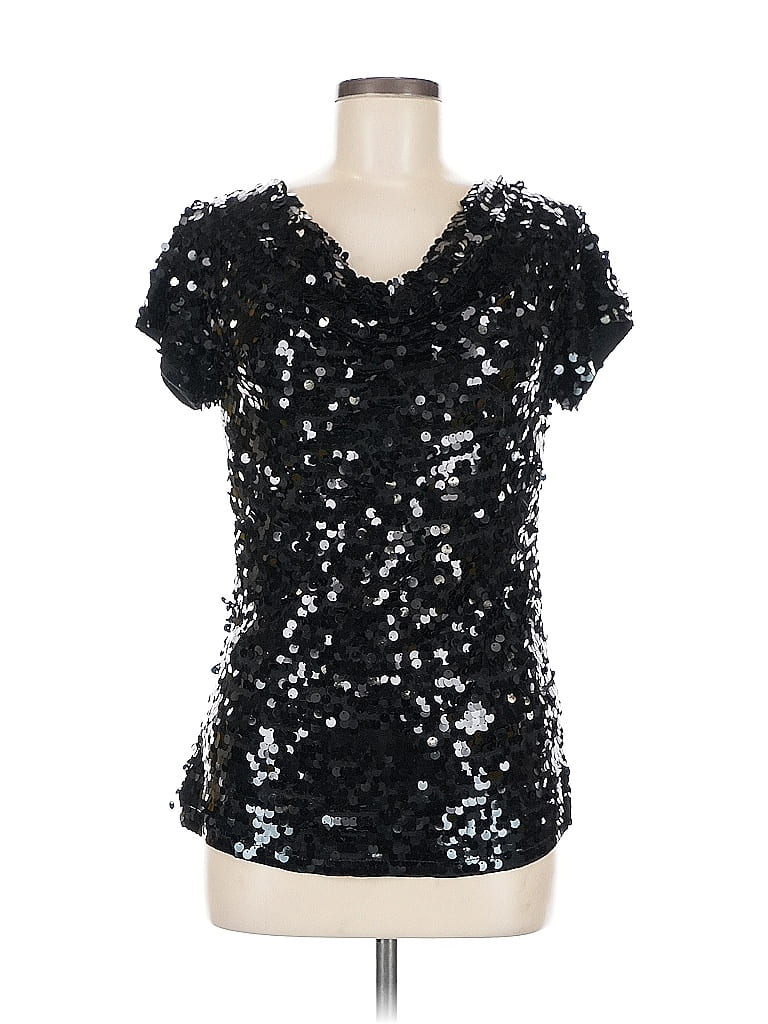 Pre-owned Inc International Concepts Short Sleeve Top Black Sweetheart Neckline Tops