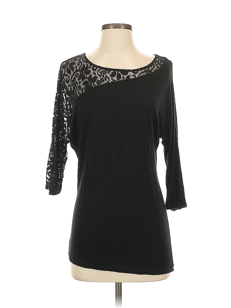 Pre-owned Inc International Concepts 3/4 Sleeve Top Black Boatneck Tops