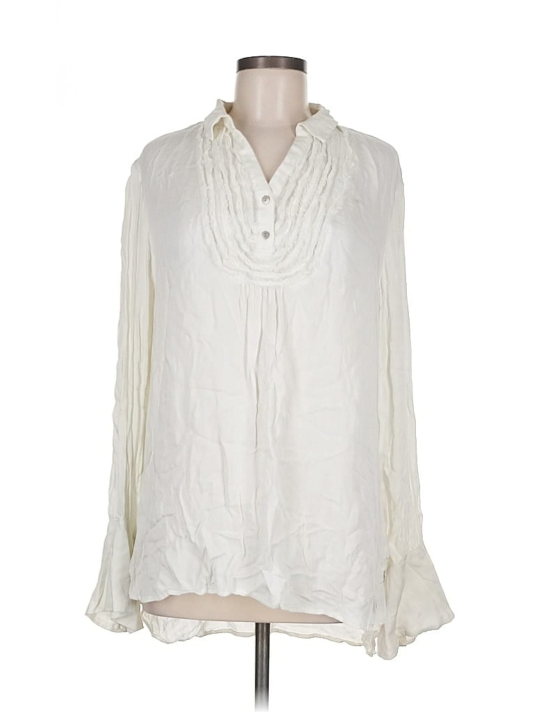 Pre-owned Peace Love World Long Sleeve Blouse In White