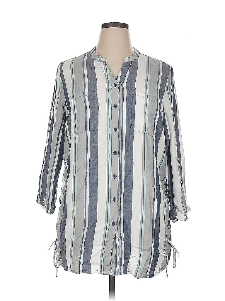 Pre-owned New Directions 3/4 Sleeve Button Down Shirt In Silver