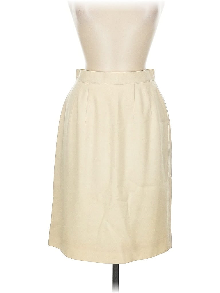 Pre-owned Lands' End Wool Skirt In White