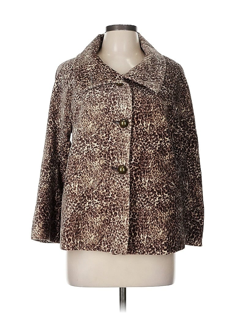 Talbots 100% Cotton Animal Print Brown Coat Size 8 - photo 1