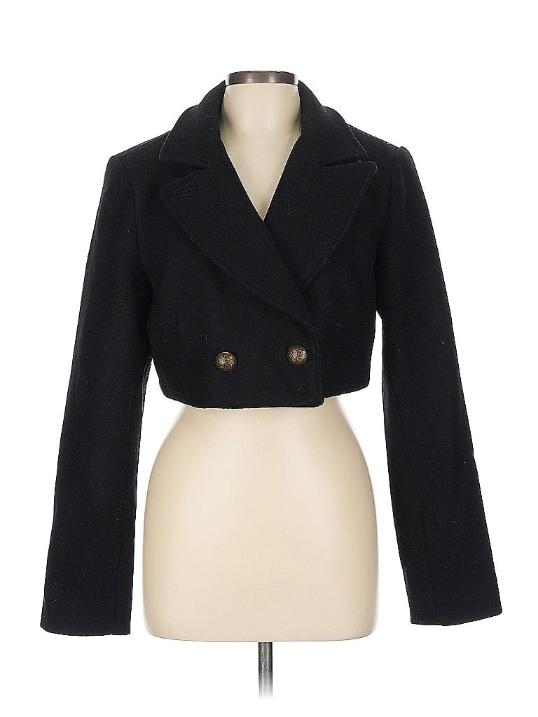 Free People Solid Black Wool Blazer Size L - photo 1