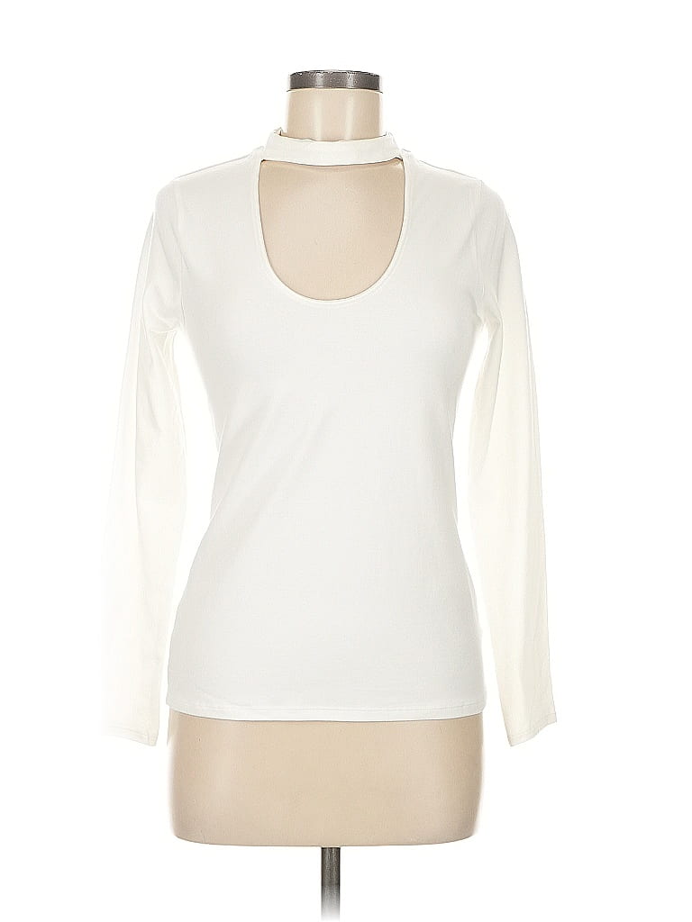 Pre-owned Express Long Sleeve Top Ivory Keyhole Neckline Tops In White
