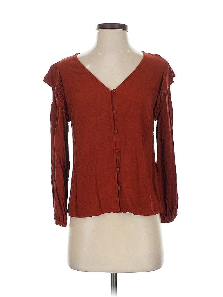 Pre-owned Universal Thread 3/4 Sleeve Blouse In Burgundy