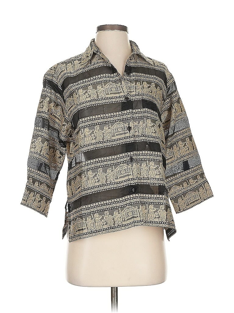 Chico's Design Stripes Tan Gray 3/4 Sleeve Blouse Size Sm (0) - photo 1