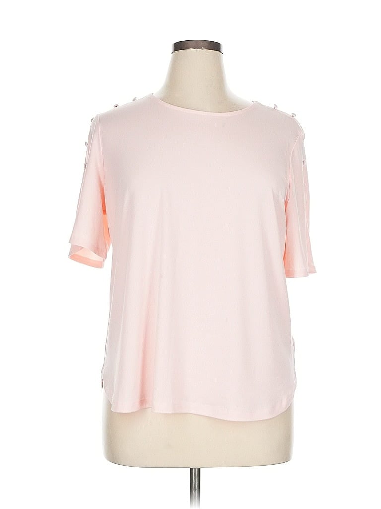 Click to view more detailed imagery on our partner's website Pre-owned Liz Claiborne Short Sleeve Top Pink Cold Shoulder Neckline Tops
