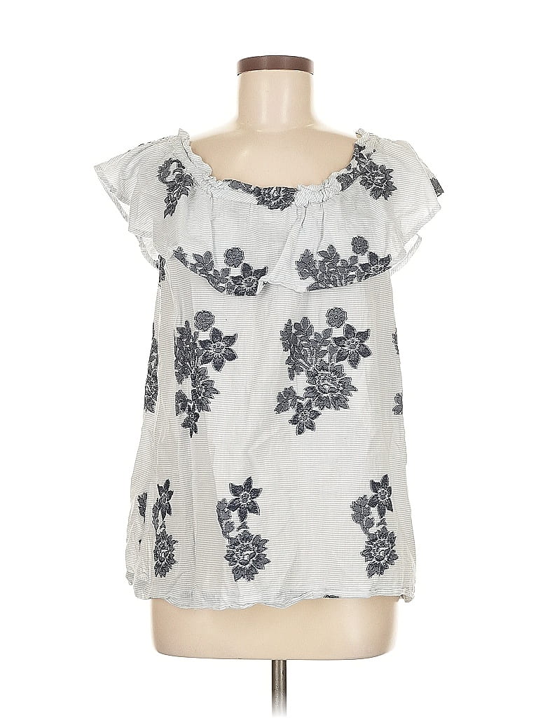 Pre-owned Jjill Short Sleeve Blouse In Silver